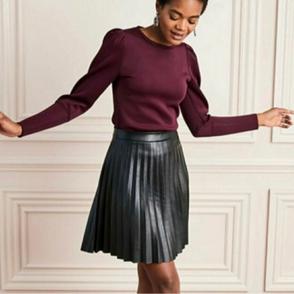 Stella & Dot maroon plum purple puff shoulder sleeve pullover shirt sz size M